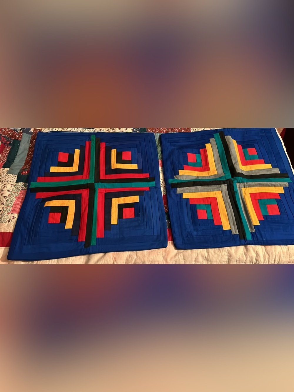New pair of Handmade Geometric Patchwork Quilted Cushion Cases Square 52cm